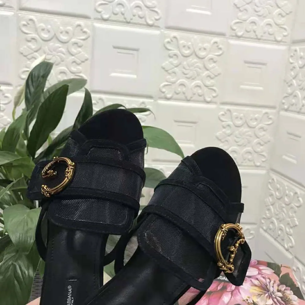 Dolce Gabbana D&G Mesh Mules with Baroque DG Logo for Women
