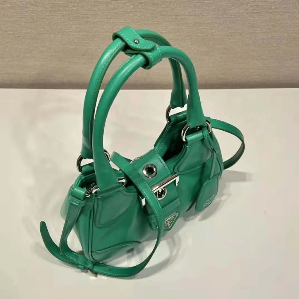 Prada Moon Re-Nylon and Leather Bag for Women in Green Prada Moon Re-Nylon and Leather Bag for Women in Green