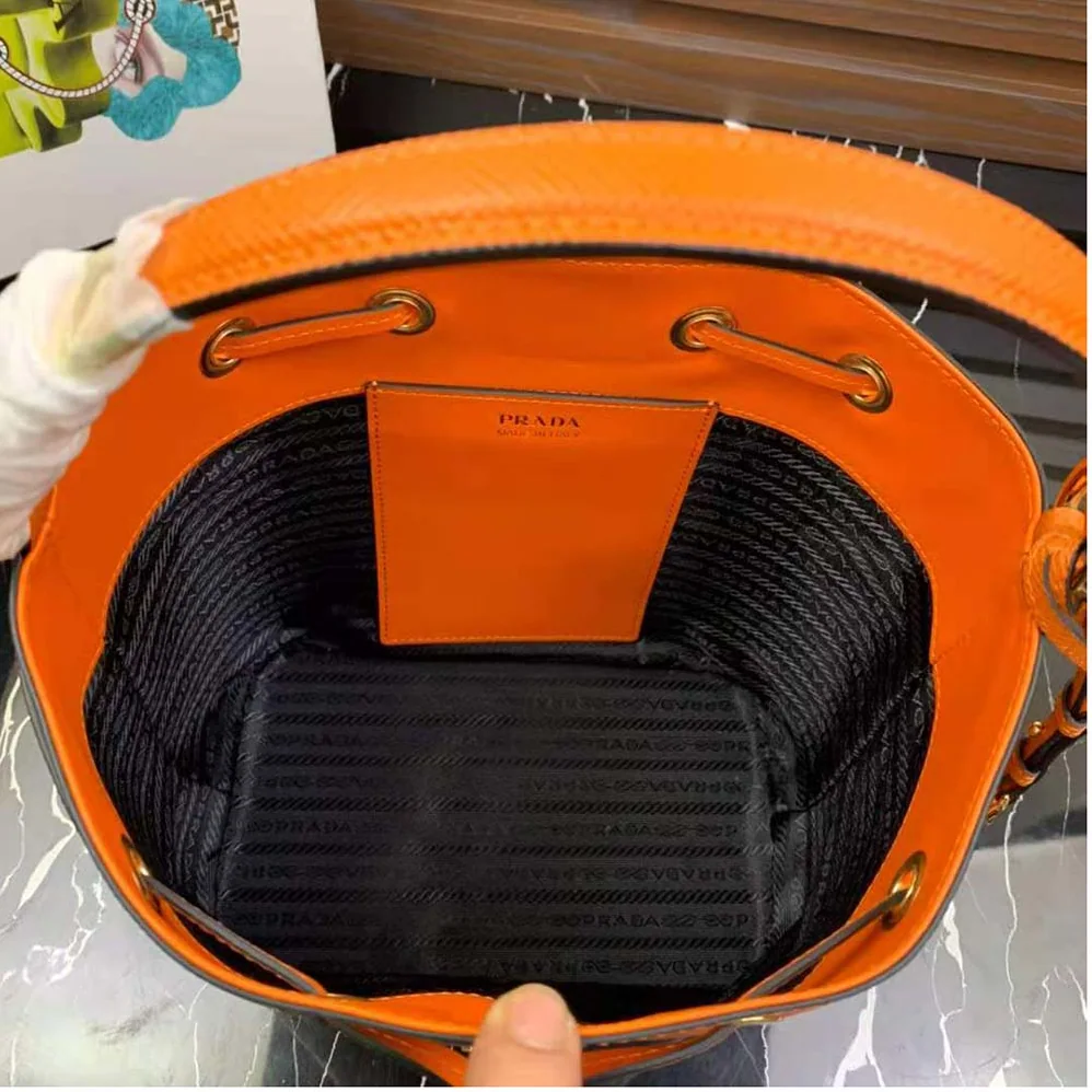 Prada Saffiano Leather Bucket Bag for Women in Orange Prada Saffiano Leather Bucket Bag for Women in Orange