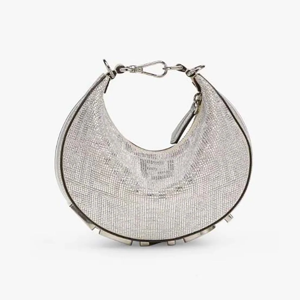 Fendi Fendigraphy Mini Silver Leather Mini Bag with Crystal FF Motif for Women Fendi Fendigraphy Mini Silver Leather Mini Bag with Crystal FF Motif for Women
