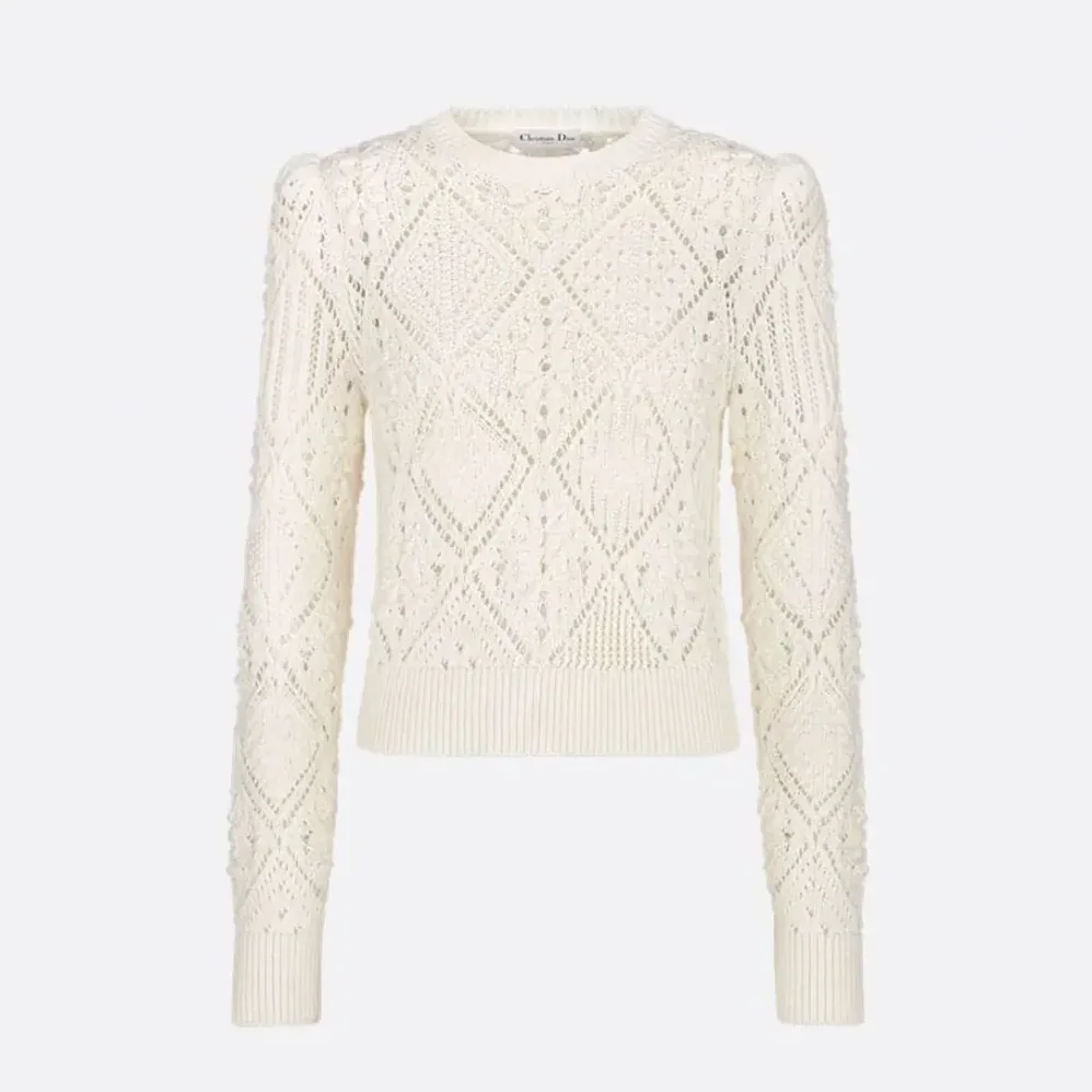 Dior Sweater White Openwork Cotton Knit for Women Dior Sweater White Openwork Cotton Knit for Women