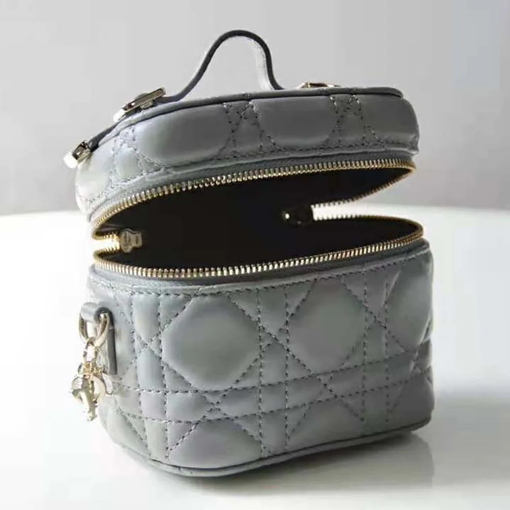 Dior Micro Lady Dior Vanity Case Cannage Lambskin for Women in Gray Dior Micro Lady Dior Vanity Case Cannage Lambskin for Women in Gray