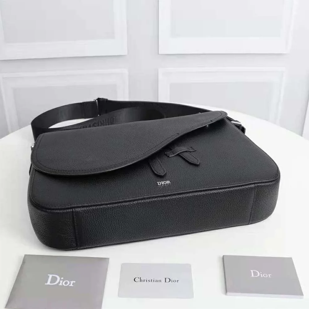 Dior Saddle Messenger Bag Black Grained Calfskin for Men