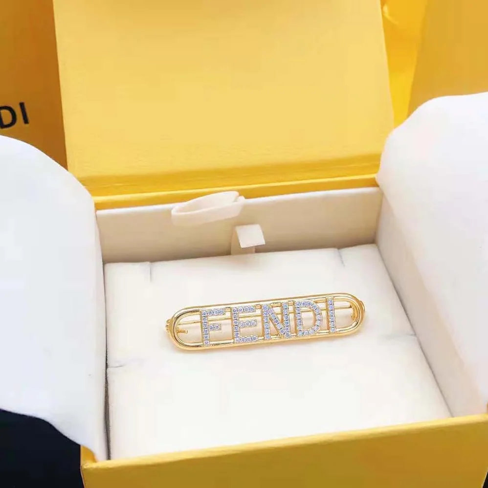 Fendi Fendigraphy Brooch Gold Coloured for Women Fendi Fendigraphy Brooch Gold Coloured for Women