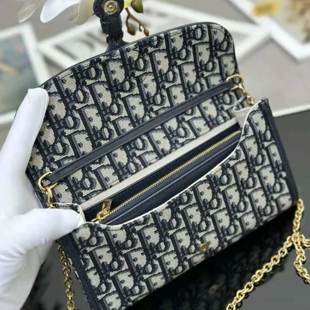 Dior Bobby East-west Pouch with Chain Blue Dior Oblique Jacquard for Women