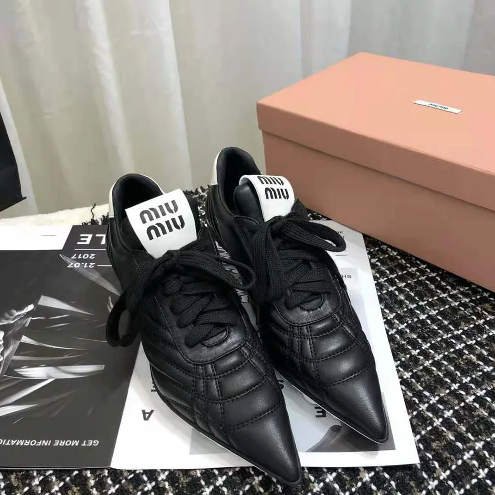 Miu Miu Nappa Leather Mid-heel Sneakers for Women in Black