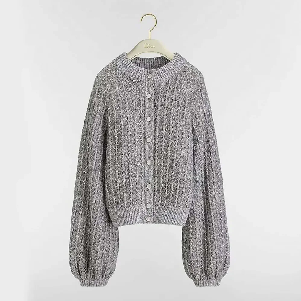 Dior Cardigan Gray Virgin Wool-Cashmere-Blend Tweed Embroidered with Sequins for Women Dior Cardigan Gray Virgin Wool-Cashmere-Blend Tweed Embroidered with Sequins for Women