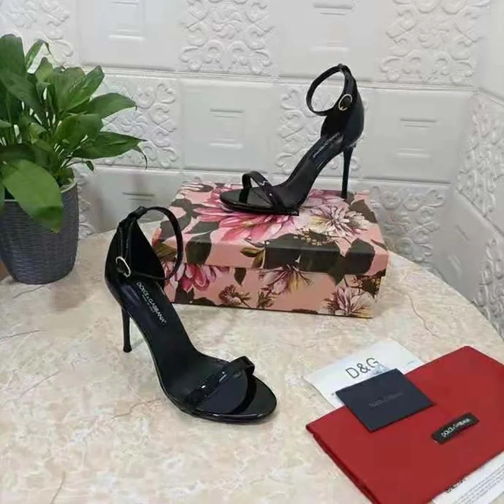 Dolce Gabbana D&G Polished Calfskin Sandals for Women in Black Dolce Gabbana D&G Polished Calfskin Sandals for Women in Black