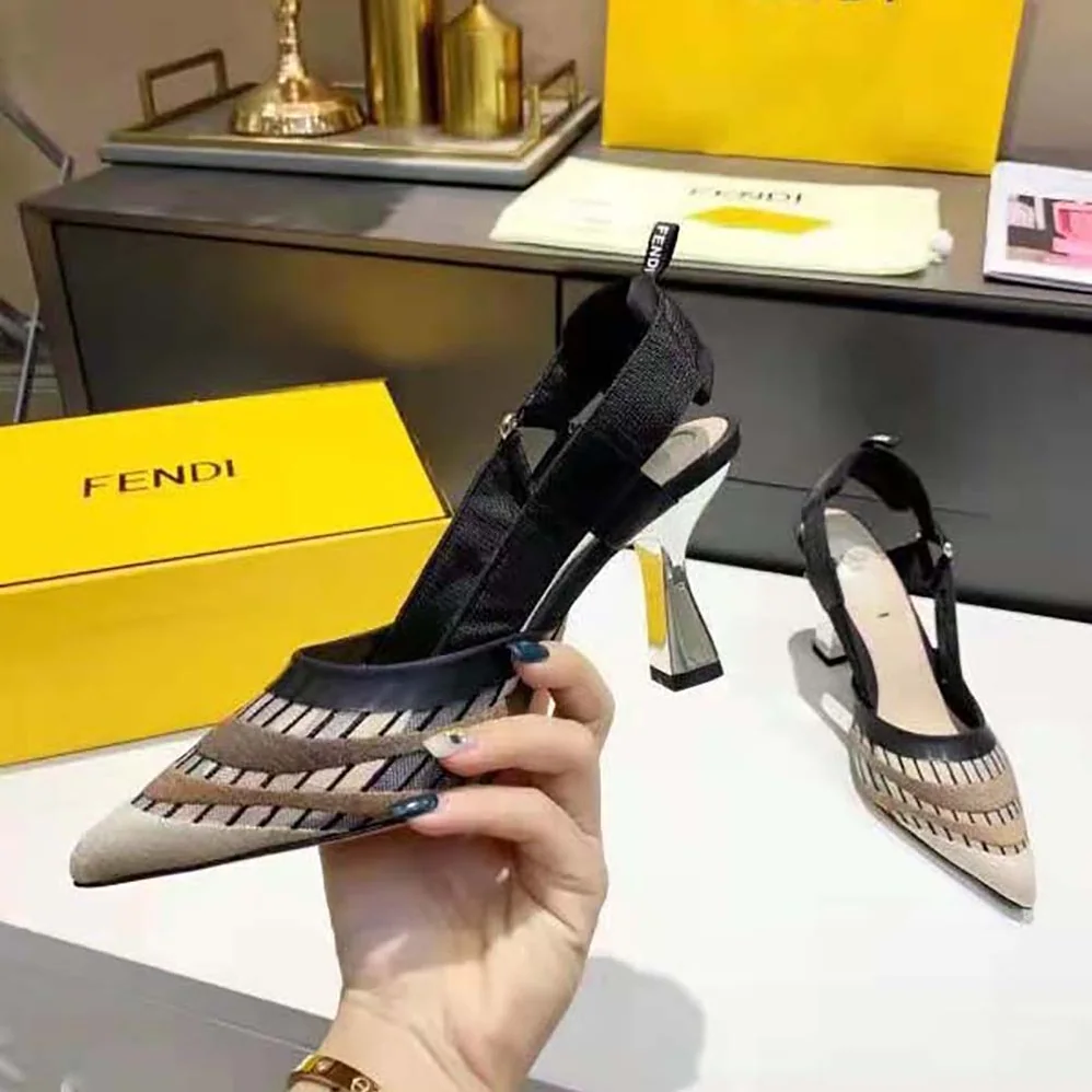 Fendi Colibri Black Micromesh High for Women in Heeled Slingbacks