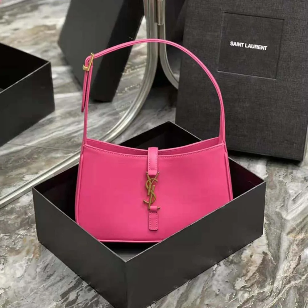 Saint Laurent YSL Le 5 A 7 Hobo Bag in Smooth Leather for Women in Rose Saint Laurent YSL Le 5 A 7 Hobo Bag in Smooth Leather for Women in Rose