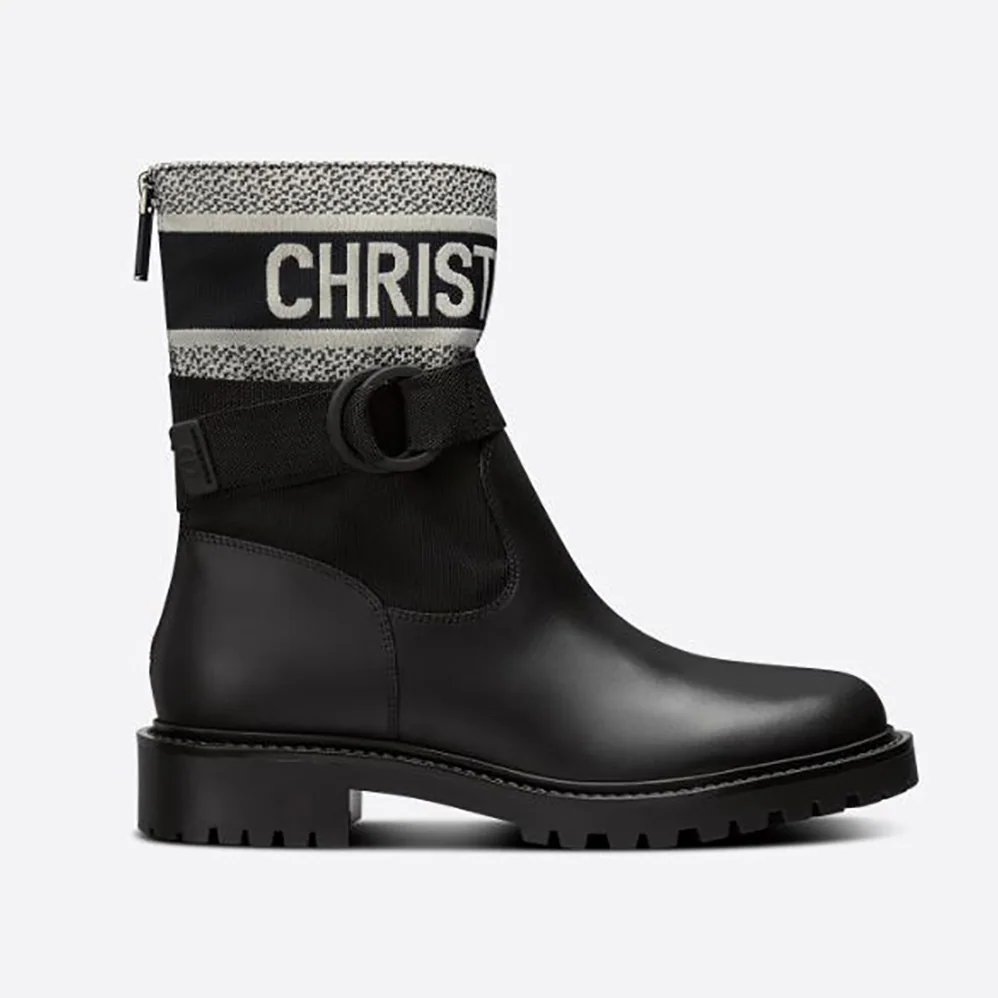 Dior D-major Ankle Boot White and Black Technical Fabric and Black Calfskin for Women