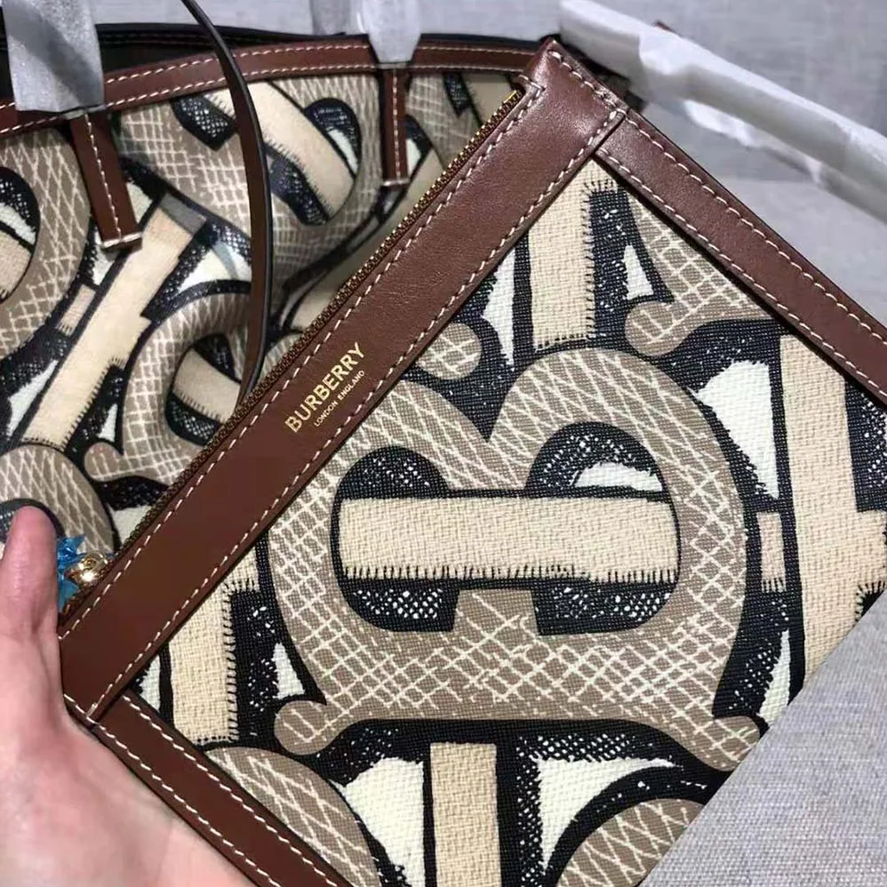 Burberry Mini Monogram Print E-canvas Beach Tote for Women in Brown
