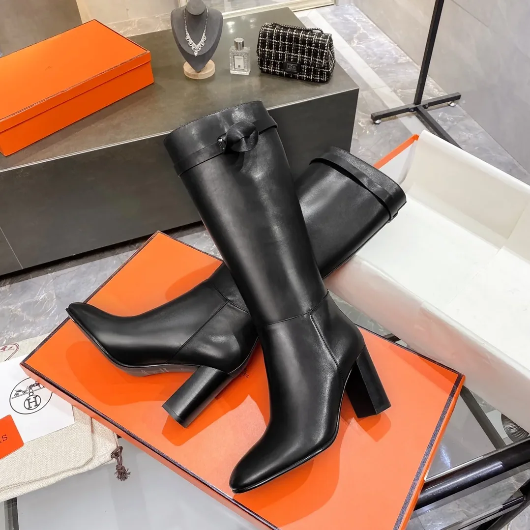 Hermes High Heel Boots Black /