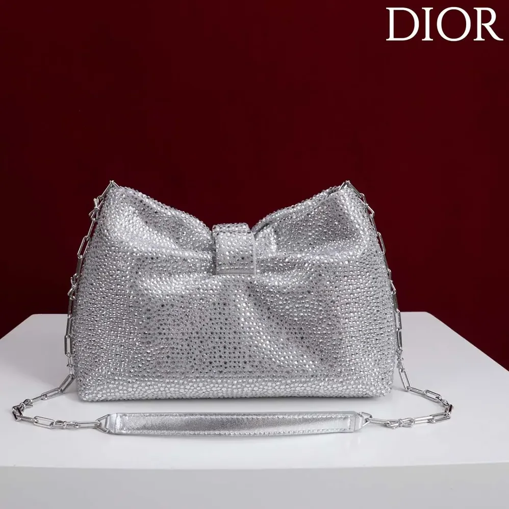Dior Small Dior Bow Bag Silver for Women in Tone Goatskin and Strass Dior Small Dior Bow Bag Silver for Women in Tone Goatskin and Strass