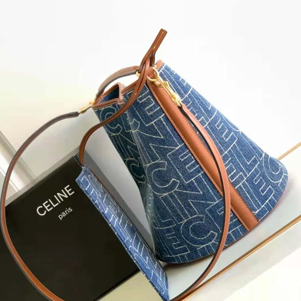 Celine Bucket 16 Bag in Denim with Celine All-Over Print for Women in Navy