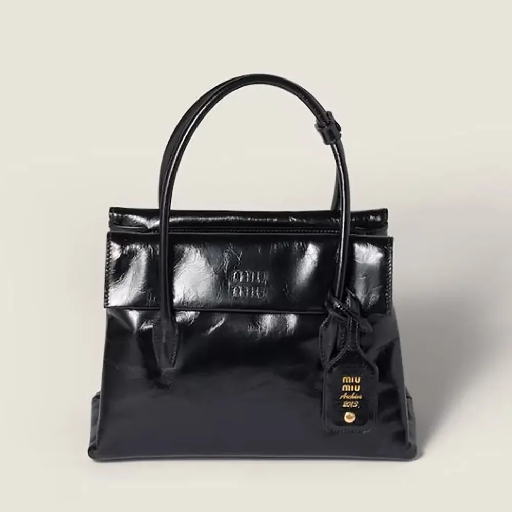 Miu Miu Solitaire Shiny Leather Bag for Women in Black Miu Miu Solitaire Shiny Leather Bag for Women in Black