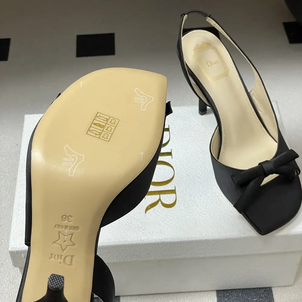 Dior Dior Bow Heeled Slingback Sandal Black Satin for Women
