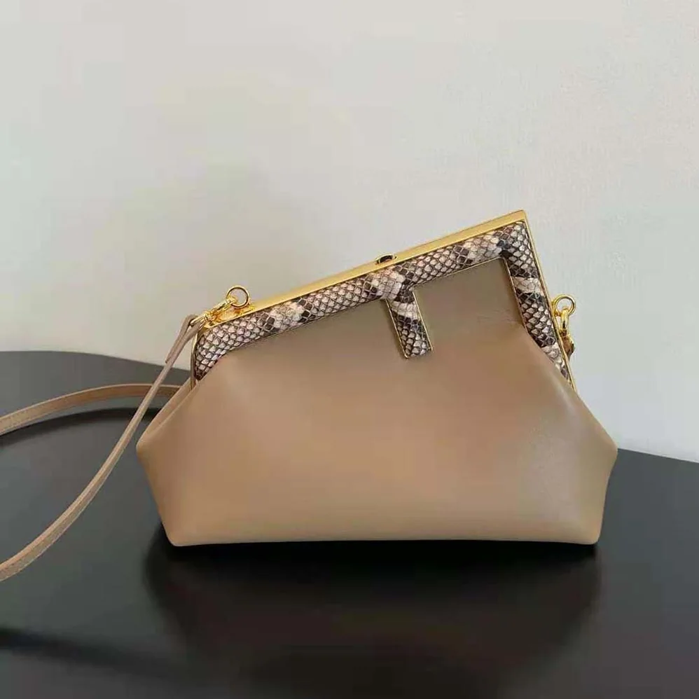 Fendi First Small Beige Leather Bag with Exotic Details for Women