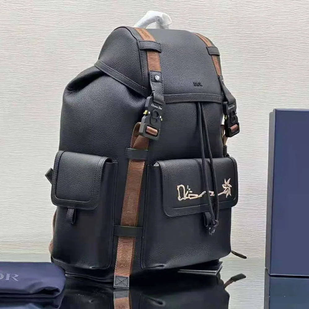 Dior Hit the Road Cactus Jack Dior Backpack Black Grained Calfskin with Embroidered Signature for Men Dior Hit the Road Cactus Jack Dior Backpack Black Grained Calfskin with Embroidered Signature for Men