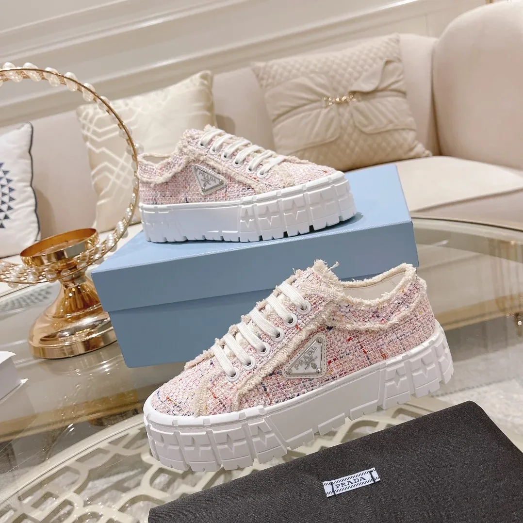 Prada Gabardine Canva Double Wheel Sneakers Pink in PRD