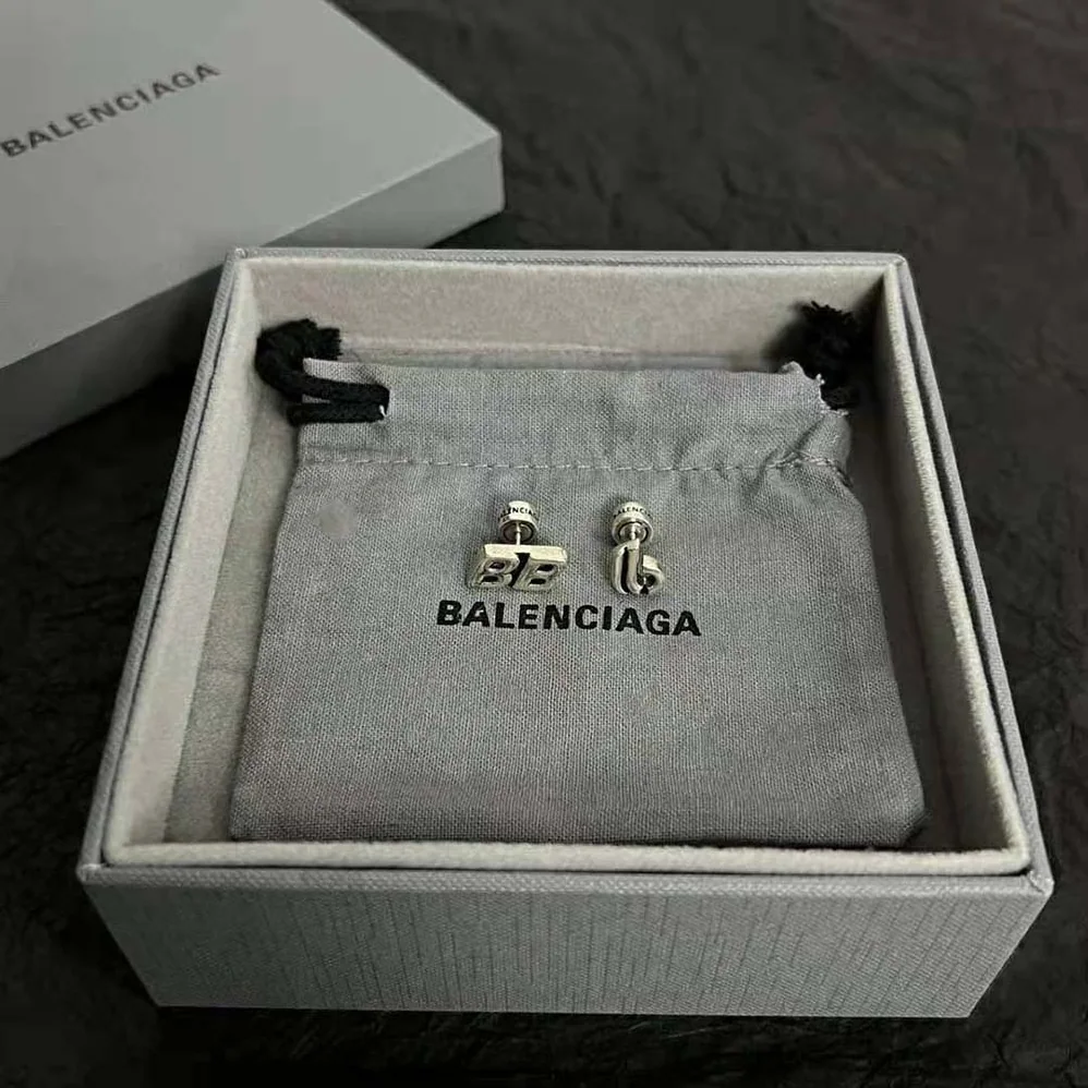 Balenciaga Logomania BB Double B Earrings in Antique Silver Brass for Women Balenciaga Logomania BB Double B Earrings in Antique Silver Brass for Women