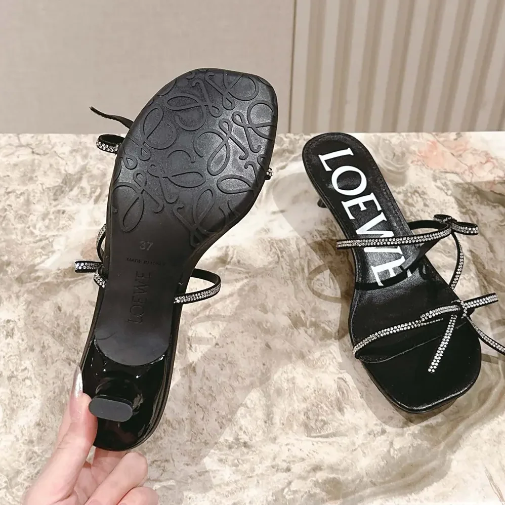 Loewe Petal Sandal in Suede and Rhinestones for Women in Black Loewe Petal Sandal in Suede and Rhinestones for Women in Black