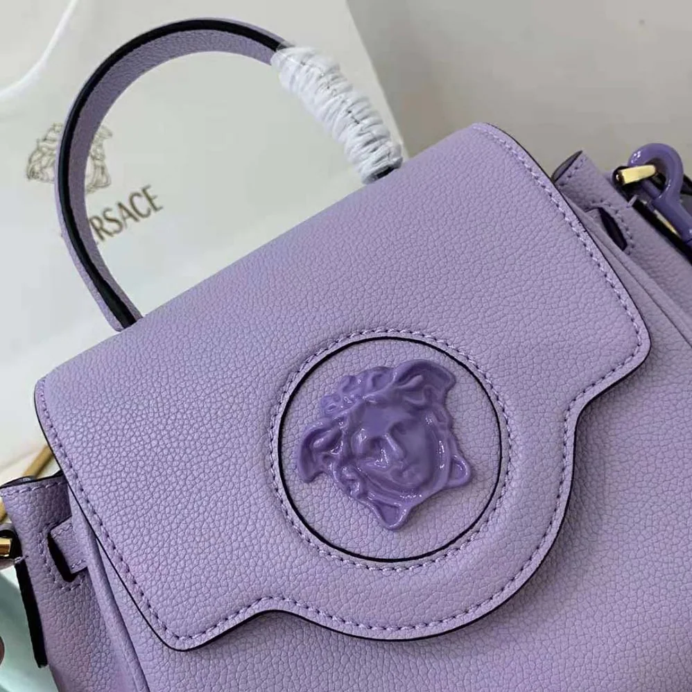 Versace La Medusa Small Handbag Crafted From Premium Leather for Women in Purple Versace La Medusa Small Handbag Crafted From Premium Leather for Women in Purple