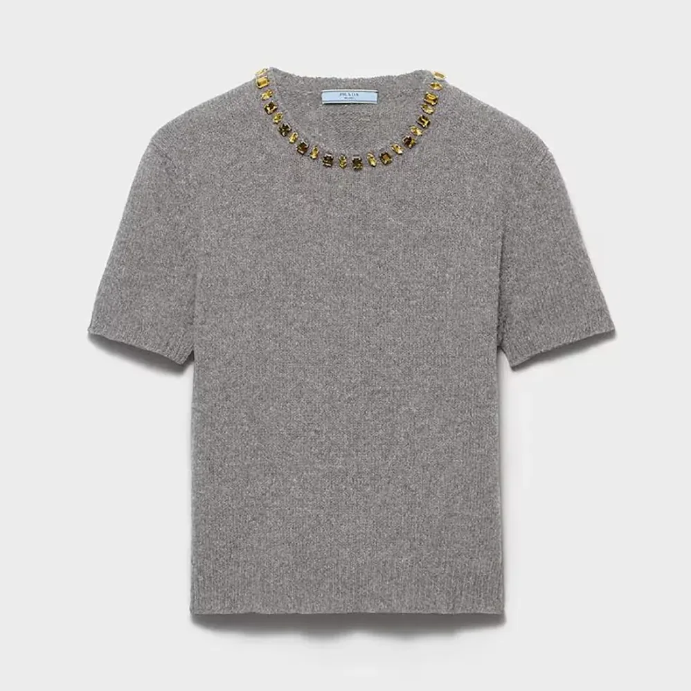 Prada Wool And Cashmere Crew-Neck Sweater for Women in Grey