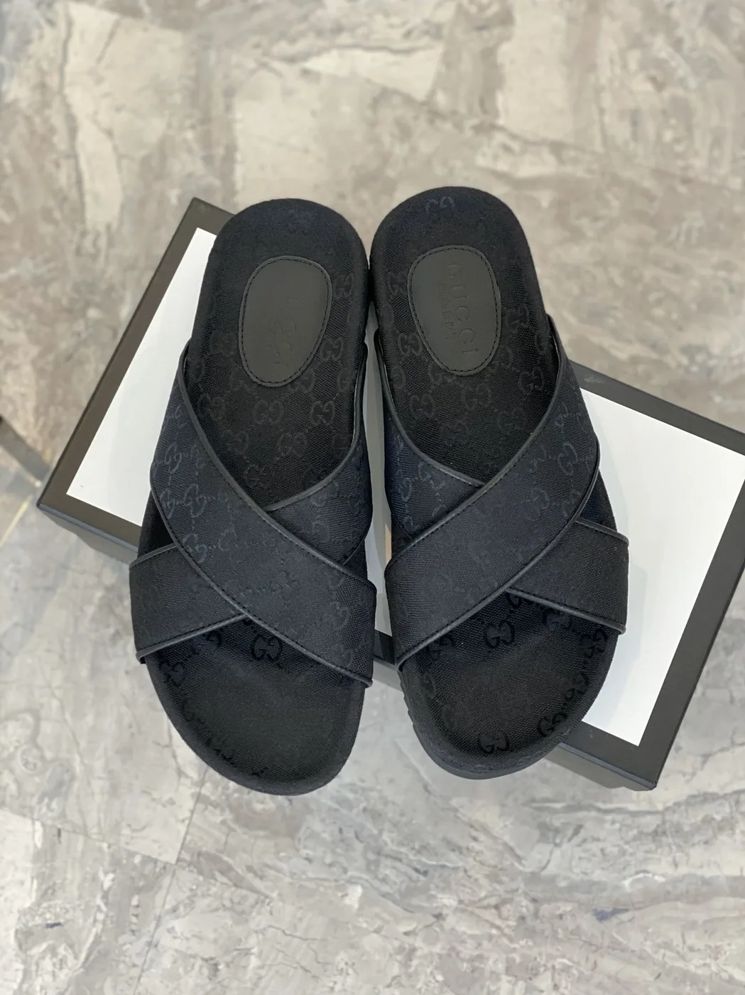 Gucci GG Crisscross Slide Sandals Black for Men