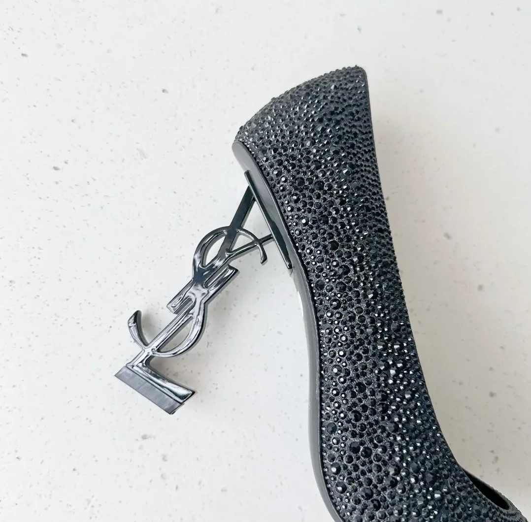 Saint Laurent Opyum Pumps In Rhinestones Black