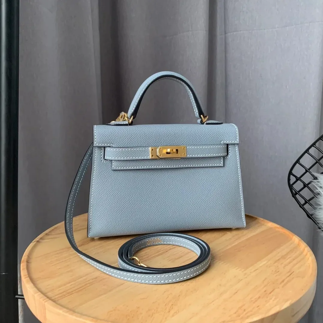 Hermes Kelly Mini Top Handle Bag / Sky Blue Epsom Gold Hardware Hermes Kelly Mini Top Handle Bag / Sky Blue Epsom Gold Hardware