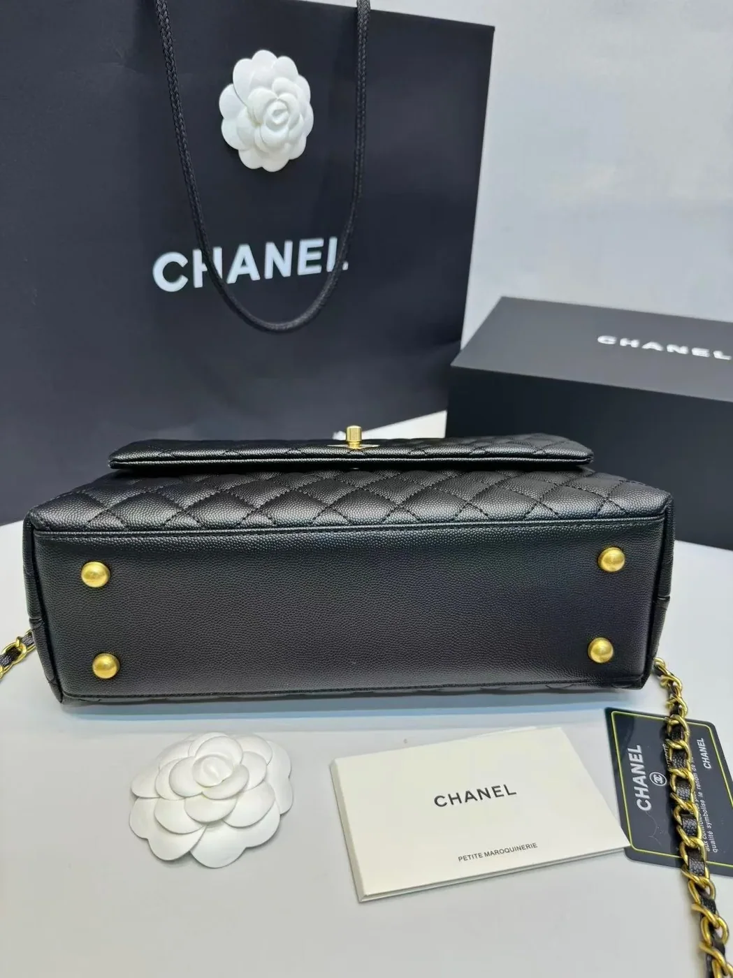 Chanel Coco Large Top Handle Bag in Black Gold Hardware