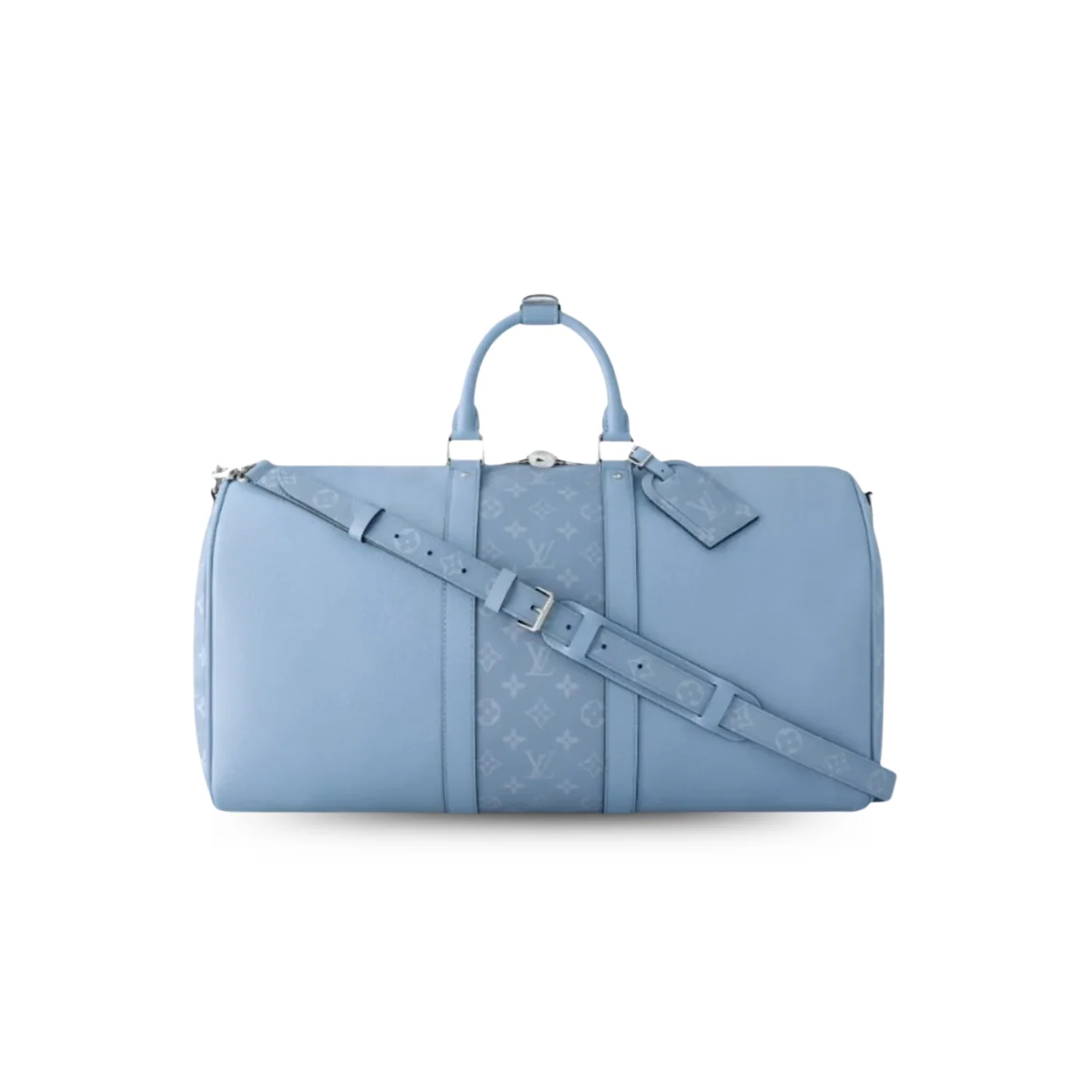 Louis Vuitton Keepall Bandouliere 50 Travel Bag in Sky Blue Silver Hardware Louis Vuitton Keepall Bandouliere 50 Travel Bag in Sky Blue Silver Hardware