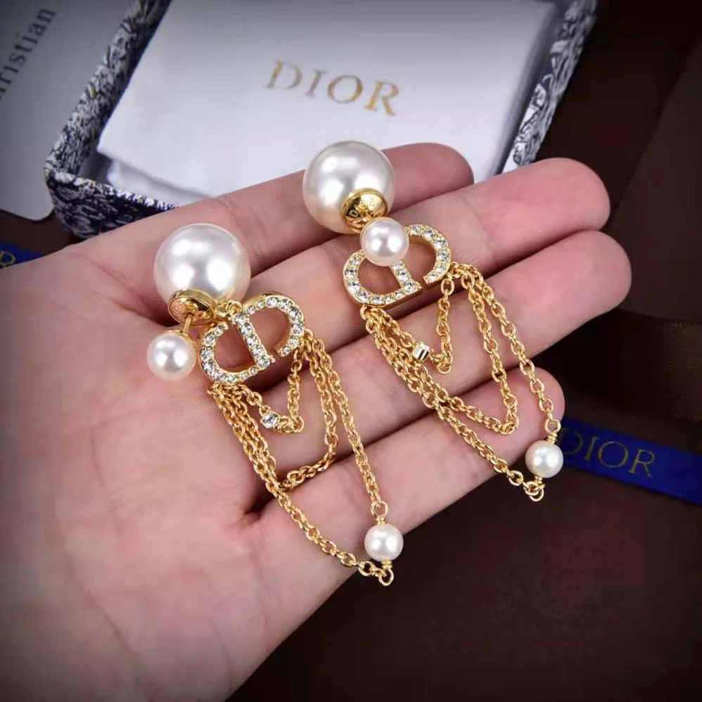 Dior Tribales Earrings Gold-Finish Metal with White Resin Pearls for Women Dior Tribales Earrings Gold-Finish Metal with White Resin Pearls for Women