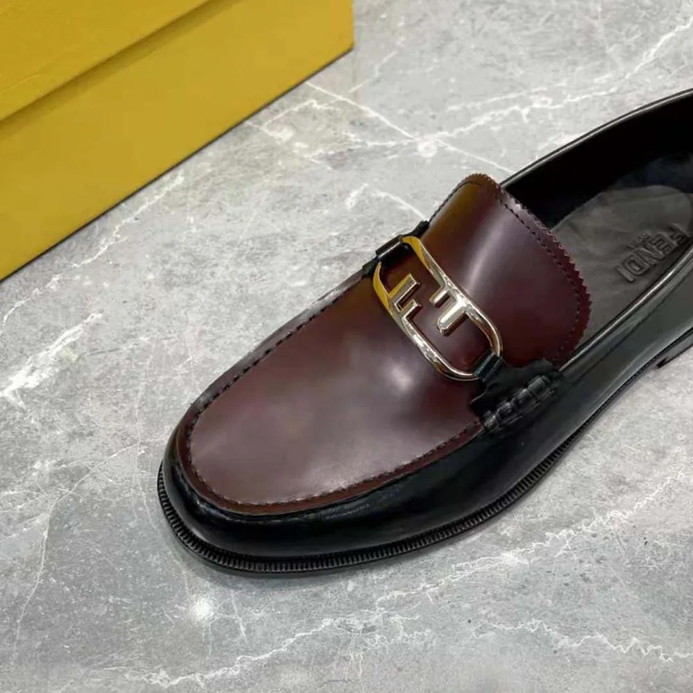 Fendi Maroon Leather Loafers with Fendi O'Lock Motif for Men Fendi Maroon Leather Loafers with Fendi O'Lock Motif for Men