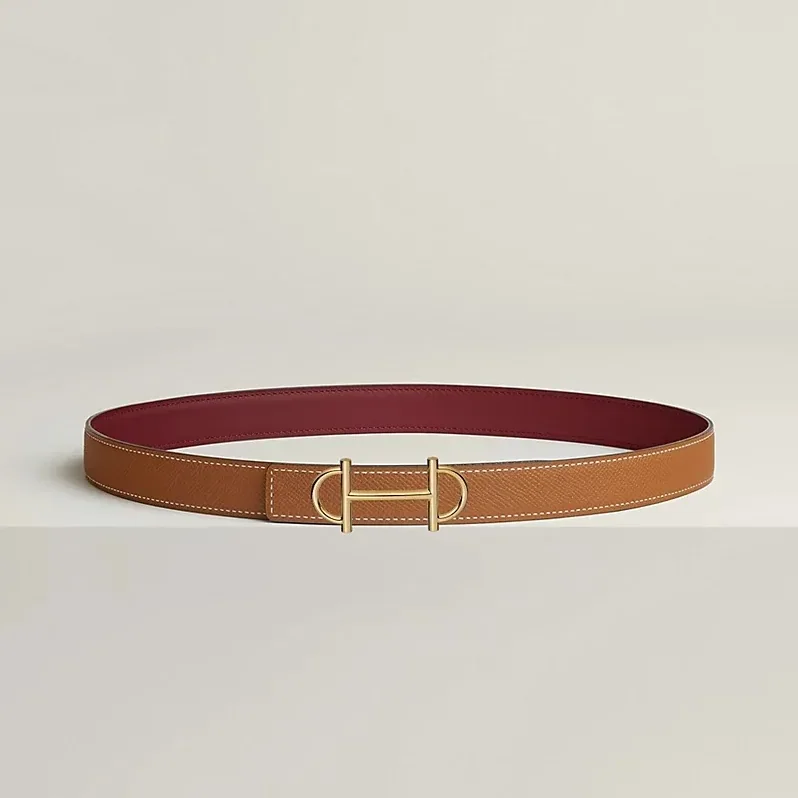 Hermes Gamma Reversible Belt Rouge H in Brown