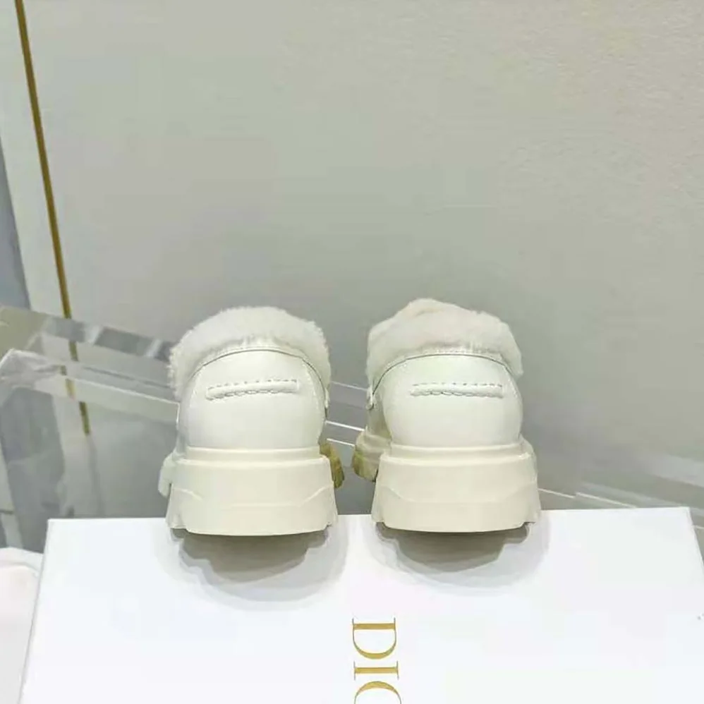 Dior Code Loafer White Brushed Calfskin and Shearling for Women Dior Code Loafer White Brushed Calfskin and Shearling for Women