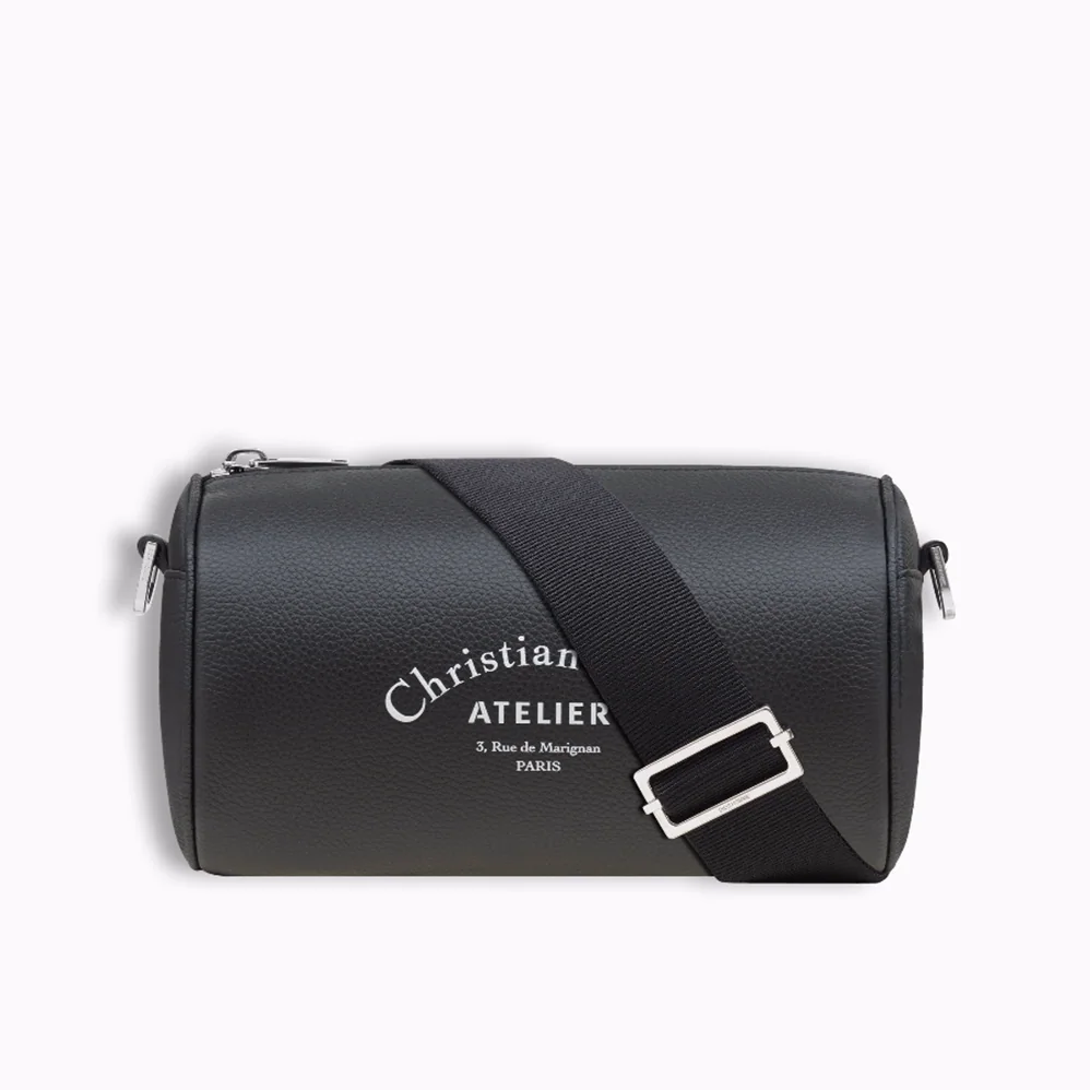 Dior Black Grained Calfskin “Roller” Pouch with “Atelier” Print for Unisex