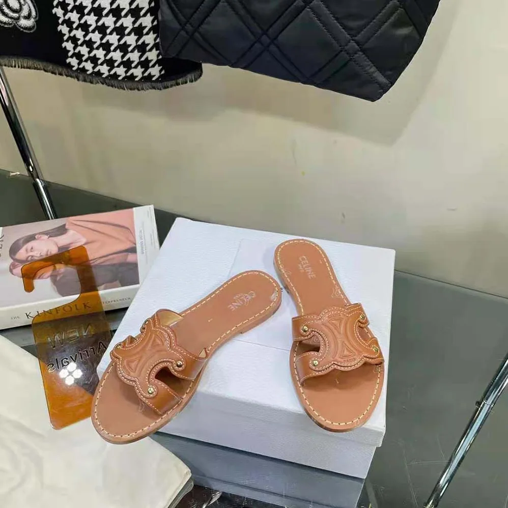 Celine Triomphe Mule in Calfskin for Women in Tan Celine Triomphe Mule in Calfskin for Women in Tan