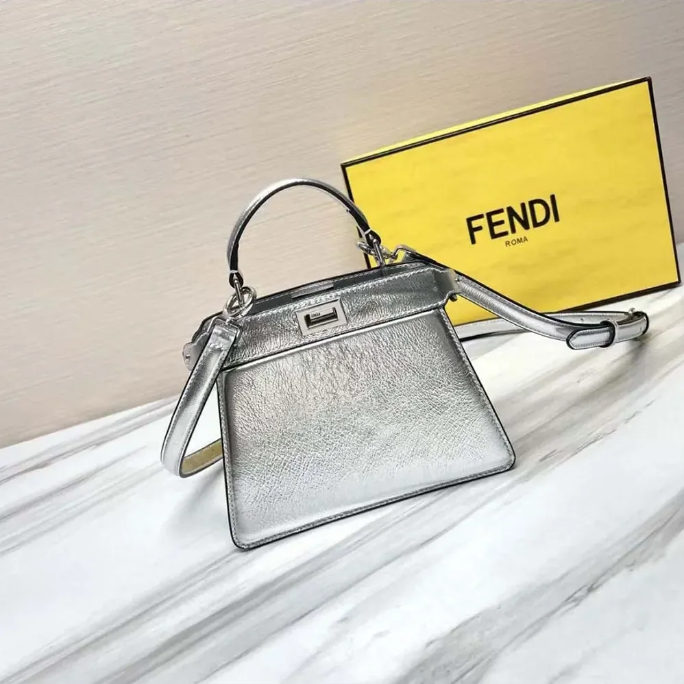 Fendi Peekaboo ISeeU Petite Mini Silver Padded Nappa Leather Bag for Women