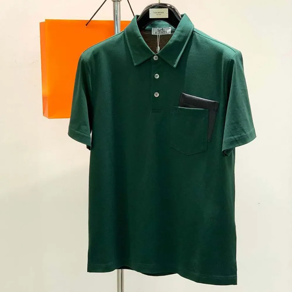 Hermes Polo Shirt with Pocket for Men in Dark Green Hermes Polo Shirt with Pocket for Men in Dark Green