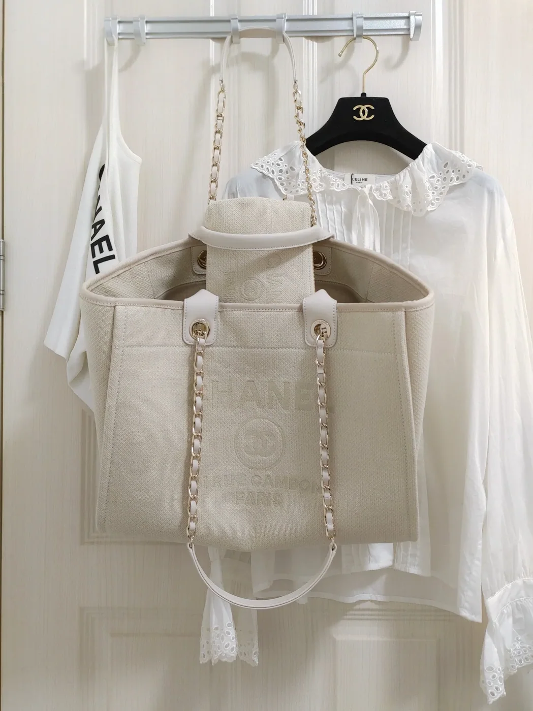 Chanel Deauville Tote Bag in White Gold Hardware