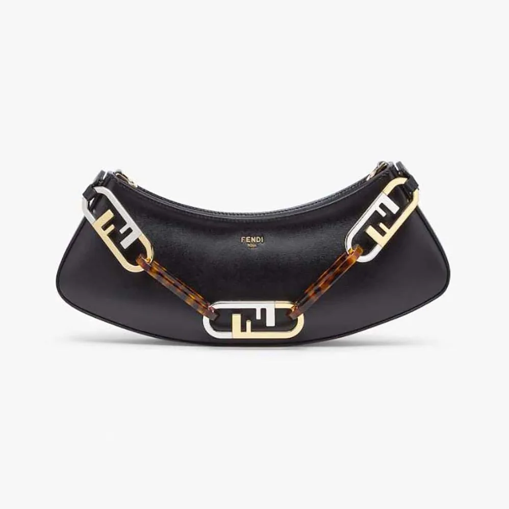 Fendi O'Lock Swing Black Leather Pouch for Women