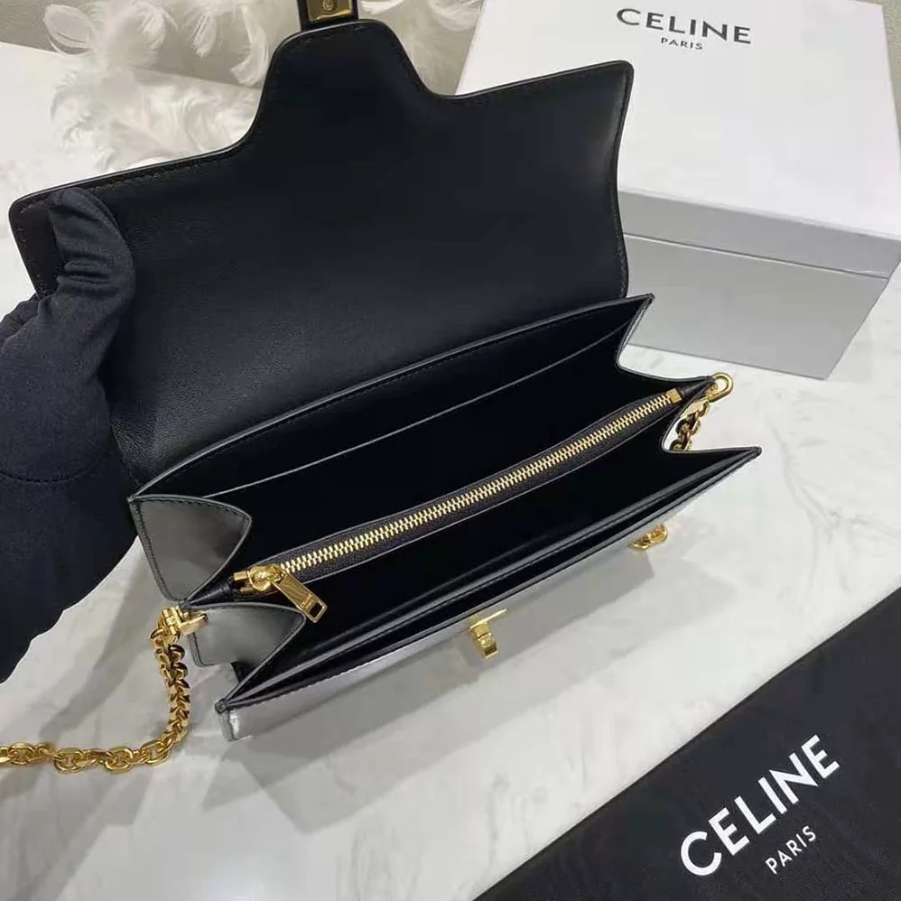 Celine Chain Bag 16 in Satinated Calfskin for Women in Black Celine Chain Bag 16 in Satinated Calfskin for Women in Black