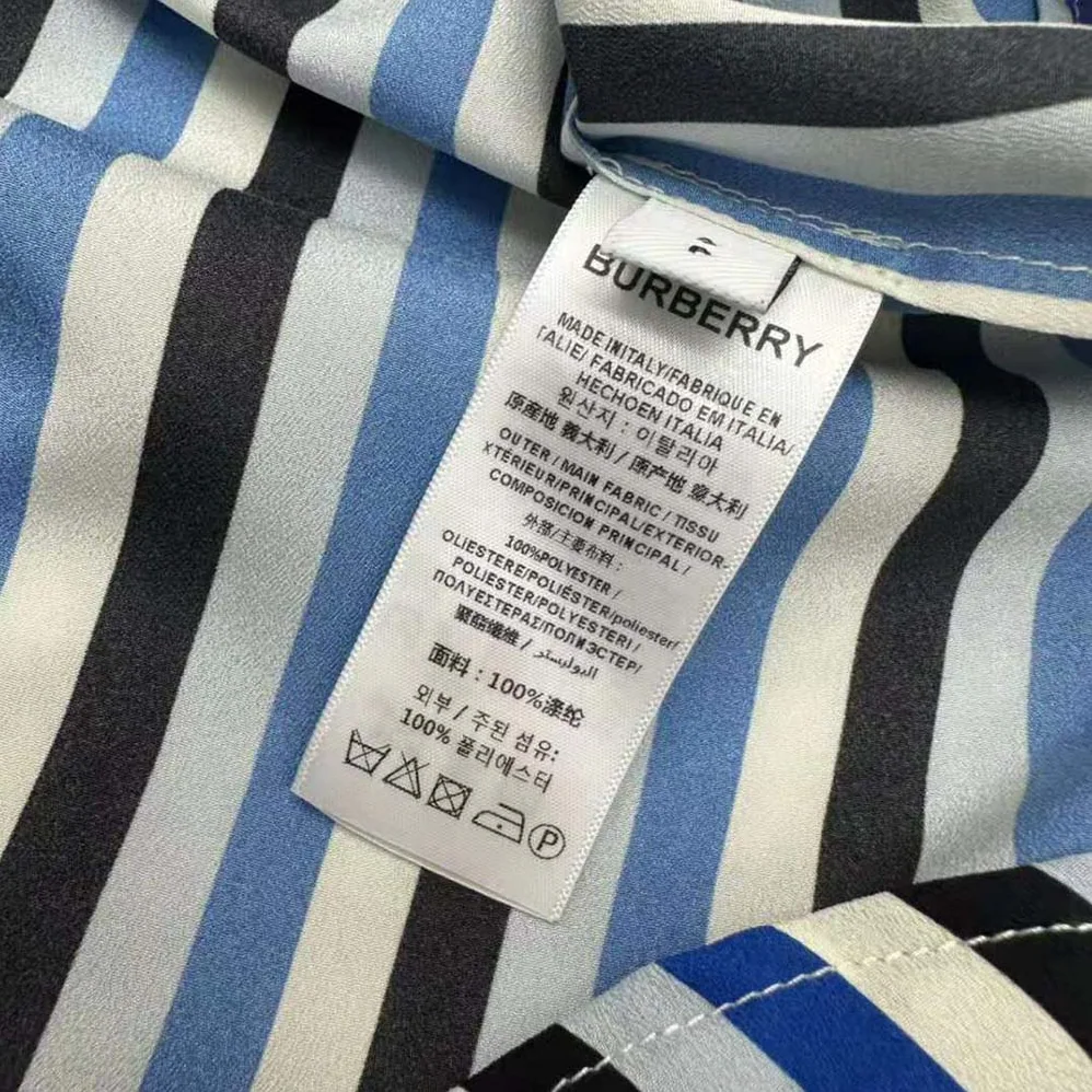 Burberry Striped Silk Shirt Dress for Women in Blue