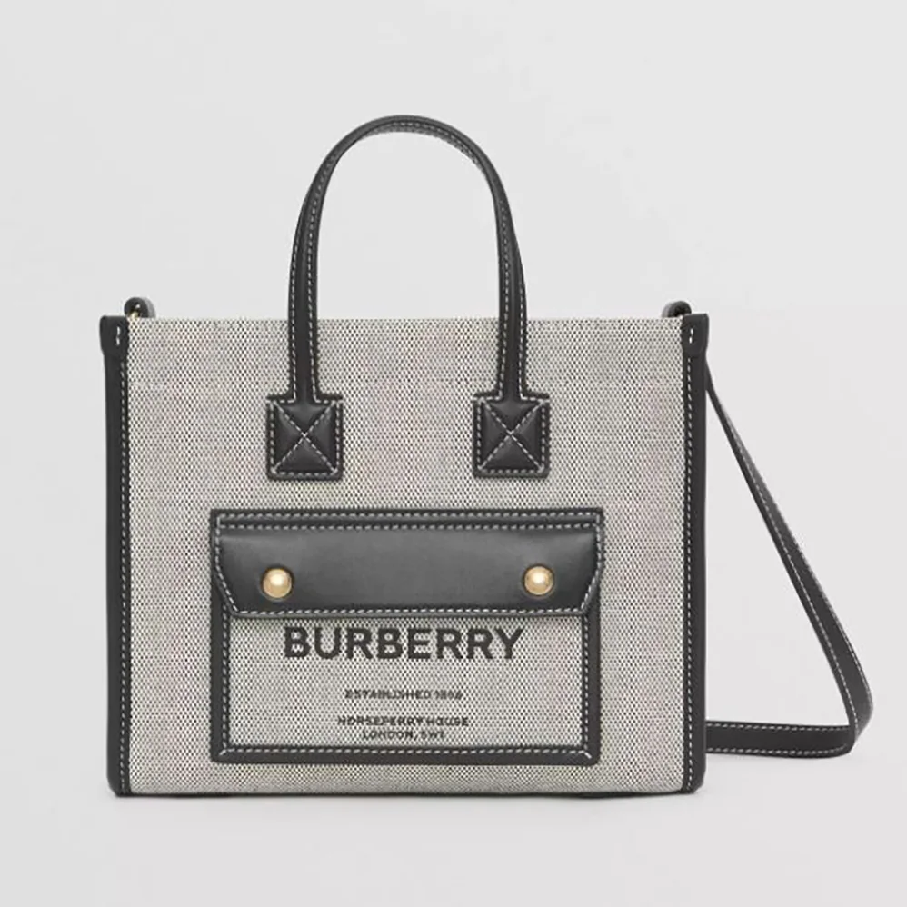 Burberry Mini Two-tone Canvas and Leather Freya Bag for Women in Silver Burberry Mini Two-tone Canvas and Leather Freya Bag for Women in Silver