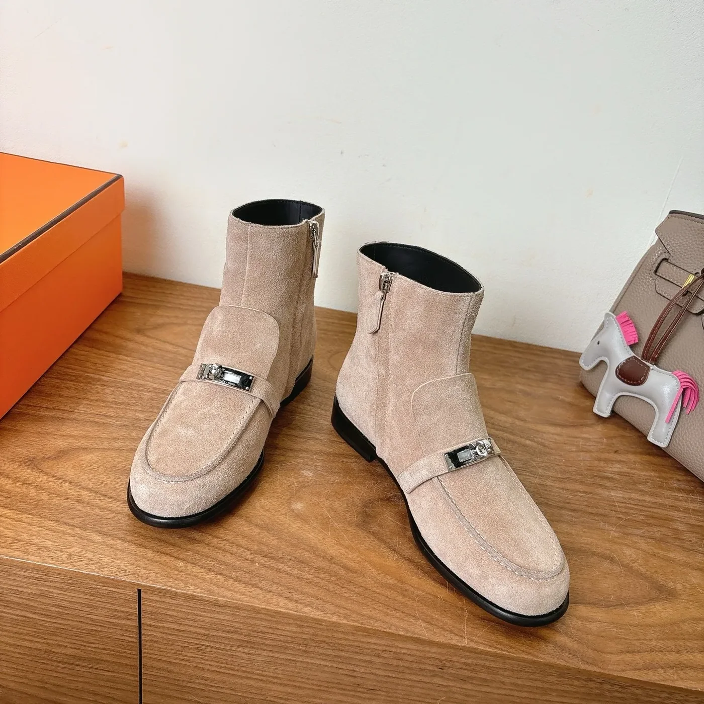 Hermes Kelsy Ankle Boots Beige Camel