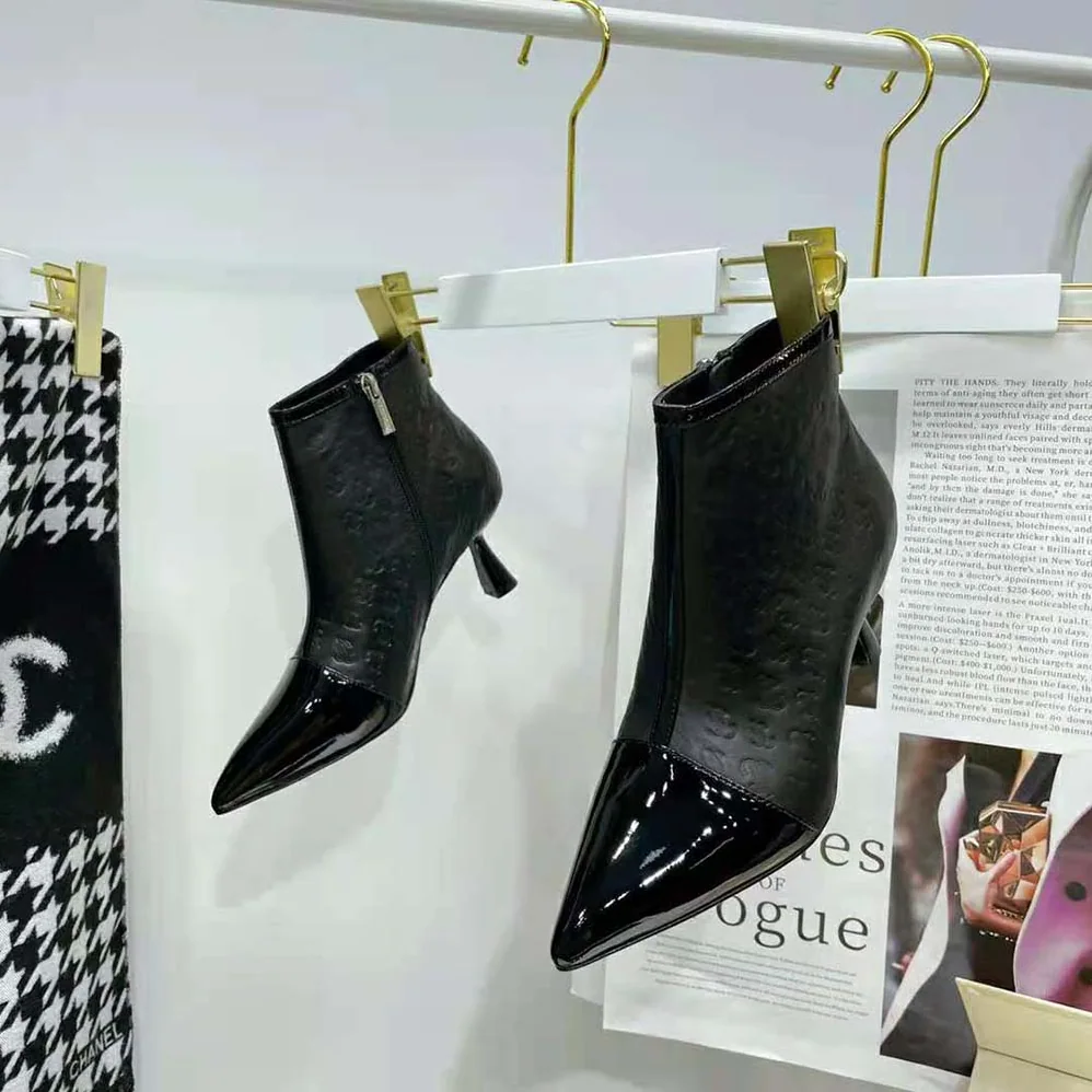 Jimmy Choo Kix/Z 65 Black Patent and JC Monogram Leather Ankle Boots for Women