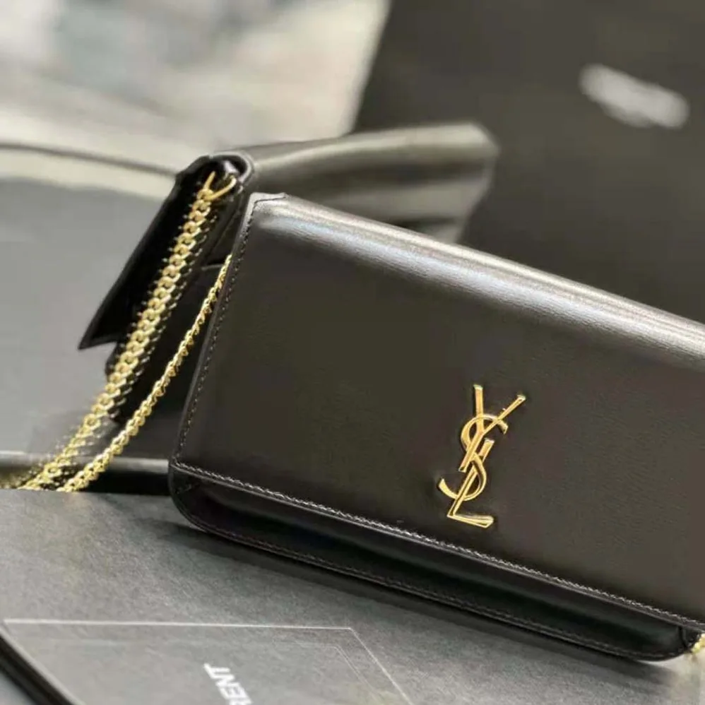 Saint Laurent YSL Cassandre Phone Holder with Strap in Smooth Leather for Women in Black Saint Laurent YSL Cassandre Phone Holder with Strap in Smooth Leather for Women in Black