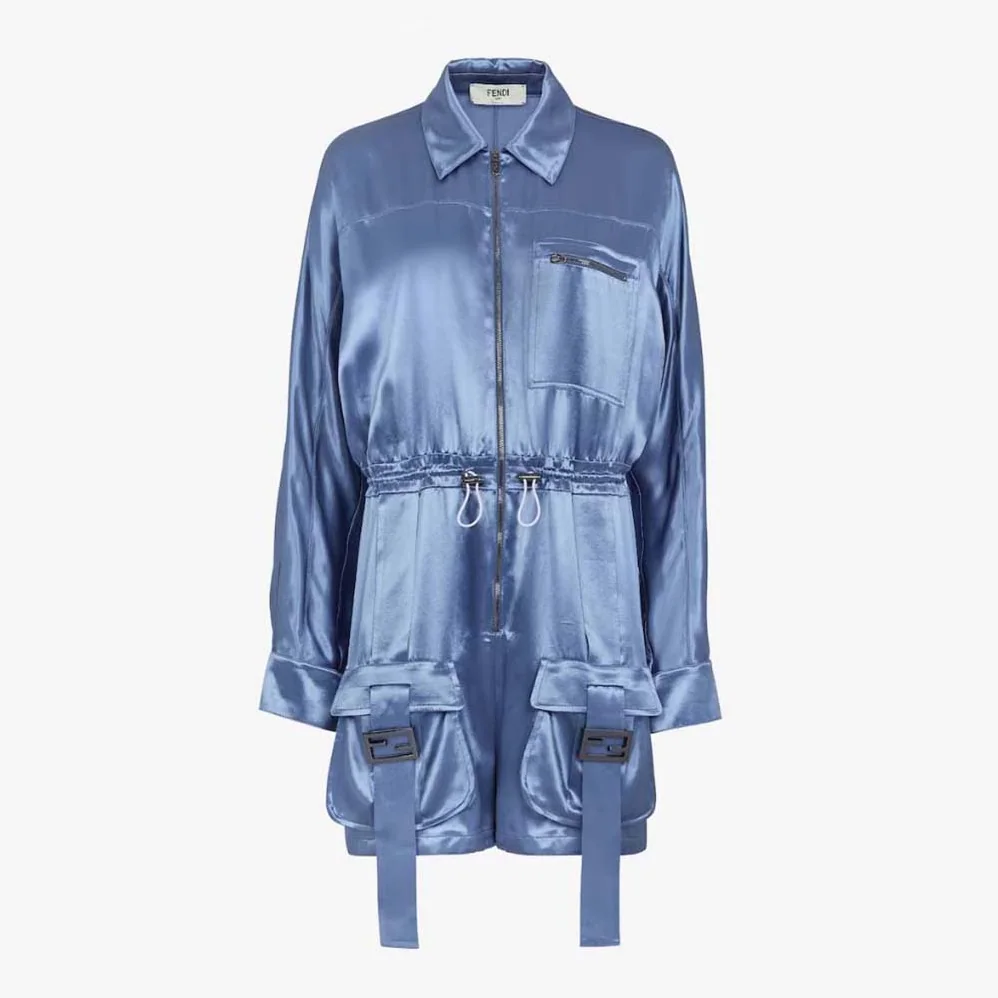 Fendi Jumpsuit Playsuit in Blue Viscose Satin for Women Fendi Jumpsuit Playsuit in Blue Viscose Satin for Women